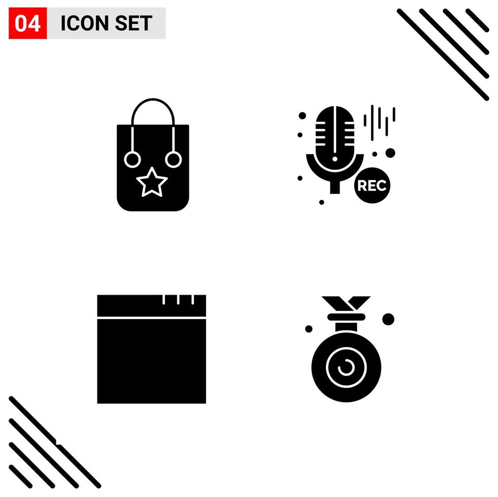 conjunto perfecto de píxeles de 4 iconos sólidos conjunto de iconos de glifo para el diseño de sitios web y la interfaz de aplicaciones móviles fondo de vector de icono negro creativo