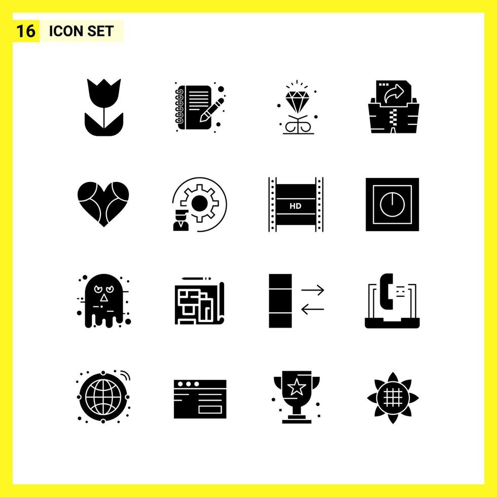 16 Icon Set. Simple Solid Symbols. Glyph Sign on White Background for Website Design Mobile Applications and Print Media. vector