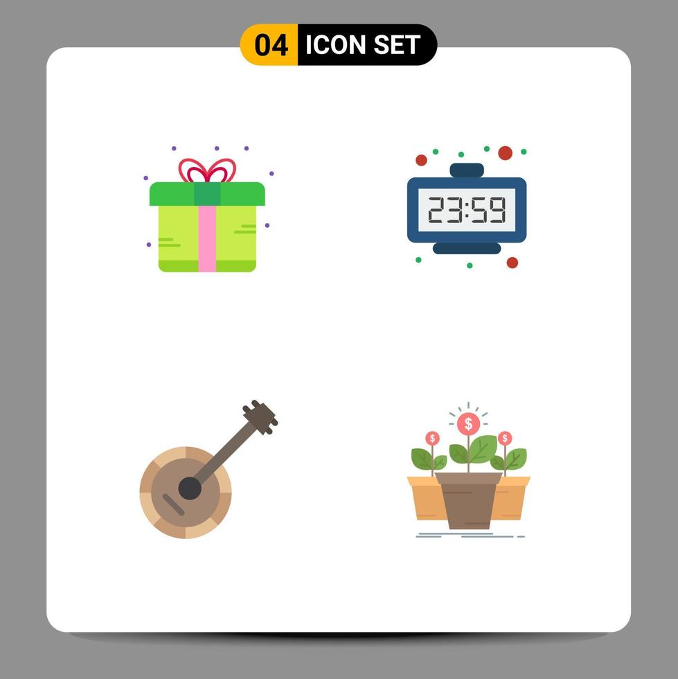 conjunto de iconos planos de interfaz móvil de 4 pictogramas de caja audio presente instrumento de año nuevo elementos de diseño vectorial editables vector