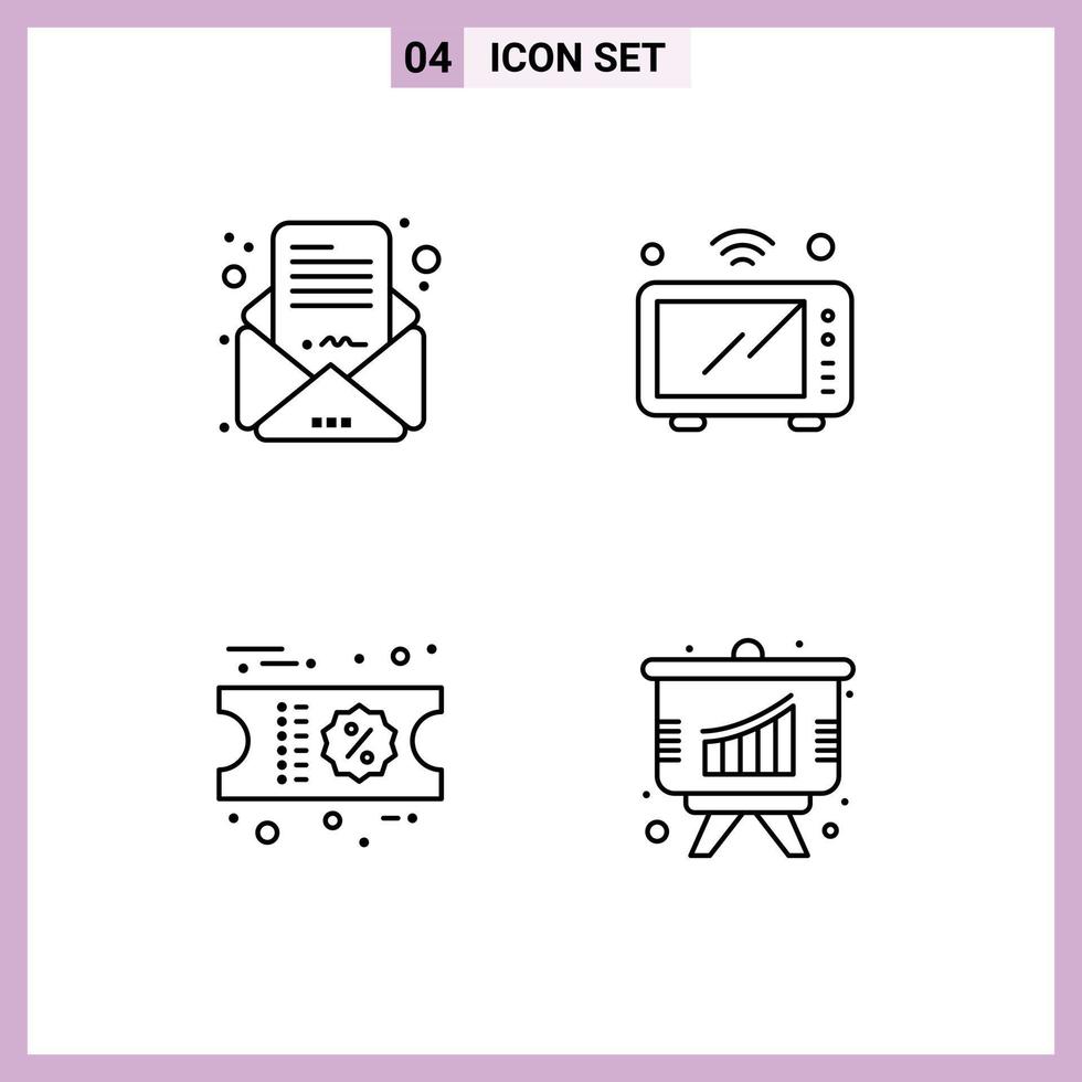 Set of 4 Modern UI Icons Symbols Signs for business mail discount mail microwave ticket Editable Vector Design Elements