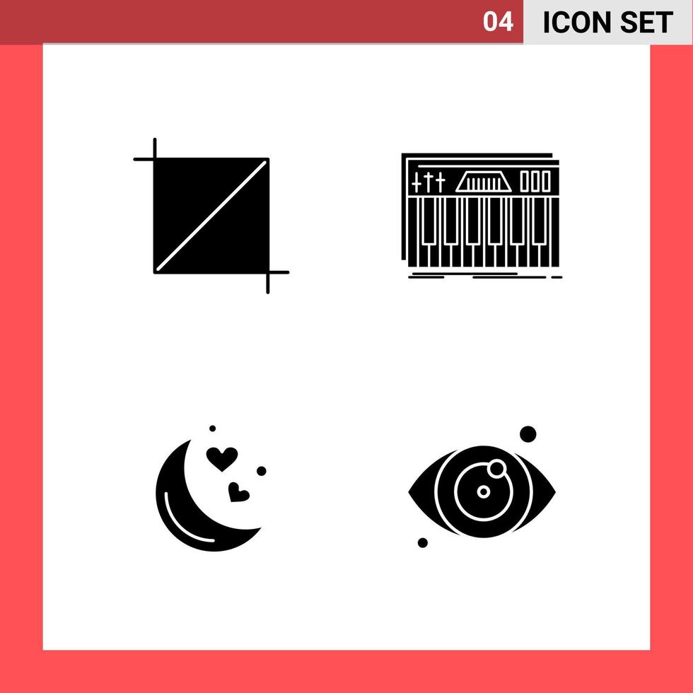 4 Icon Pack Solid Style Glyph Symbols on White Background Simple Signs for general designing Creative Black Icon vector background