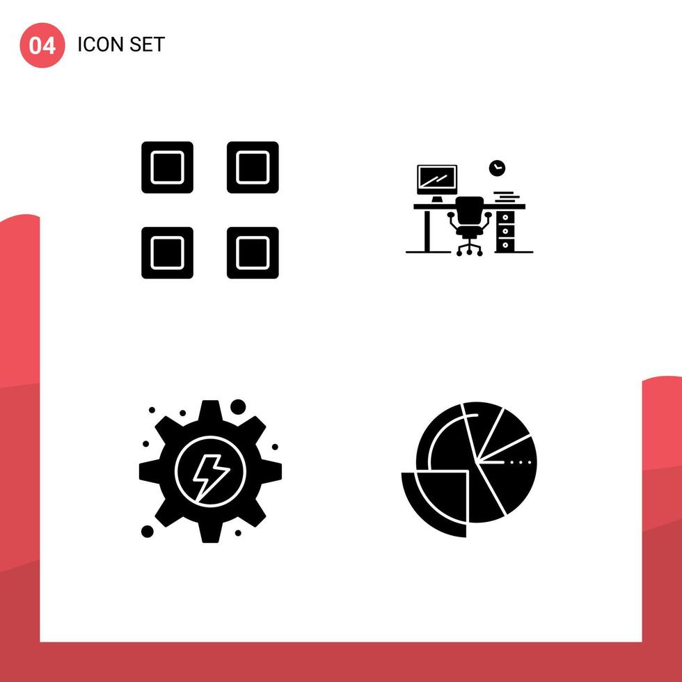 4 símbolos de signos de glifos sólidos universales de silla de vista eléctrica de rejilla elementos de diseño vectorial editables hidroeléctricos vector