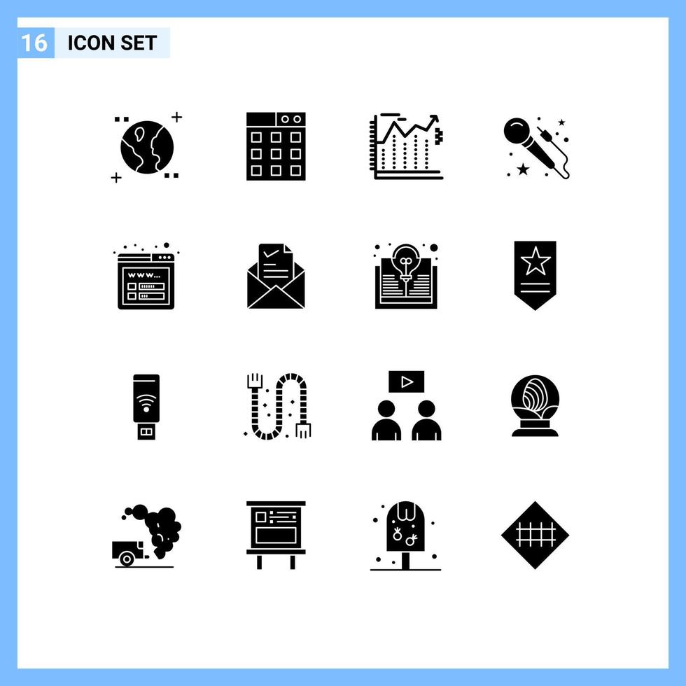 Group of 16 Modern Solid Glyphs Set for email wireframe business seo art Editable Vector Design Elements