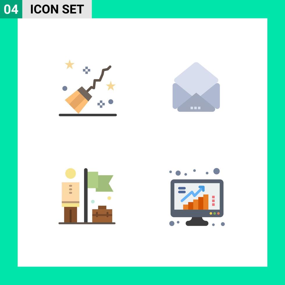 Set of 4 Modern UI Icons Symbols Signs for broom businessman witchcraft open grow Editable Vector Design Elements