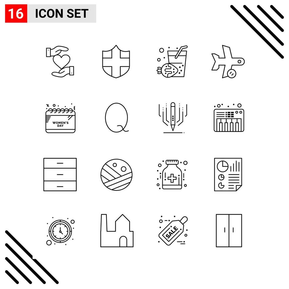 Pixle Perfect Set of 16 Line Icons Outline Icon Set for Webite Designing and Mobile Applications Interface Creative Black Icon vector background