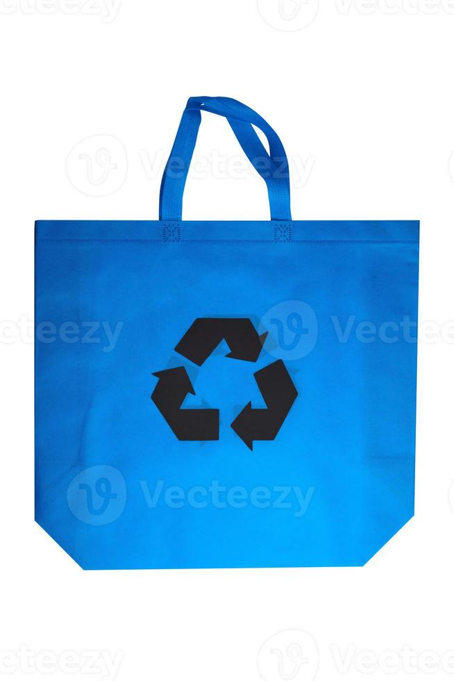 Reusable blue viscose bag isolated on white background photo