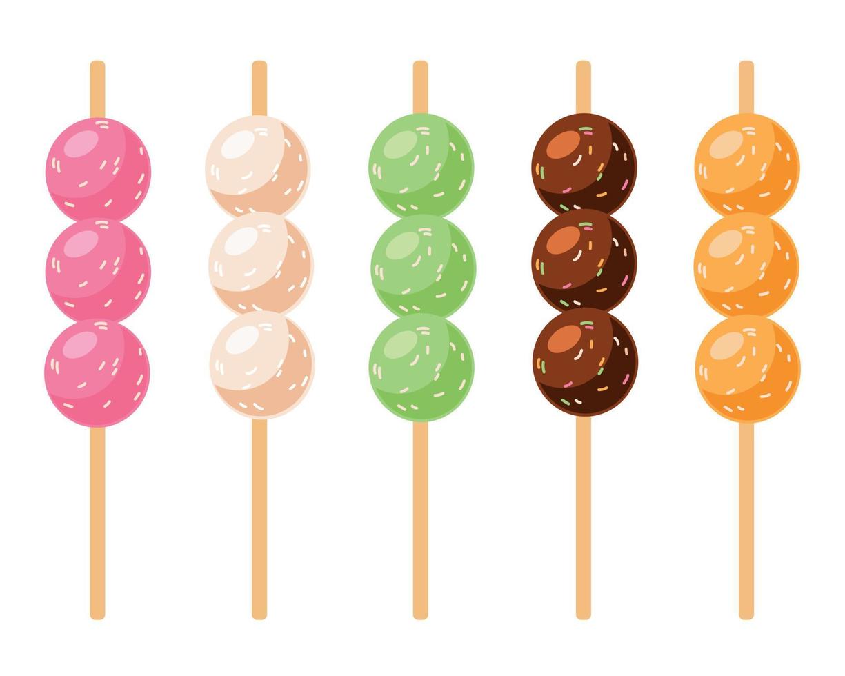 Colorful Japanese rice balls on a stick vector