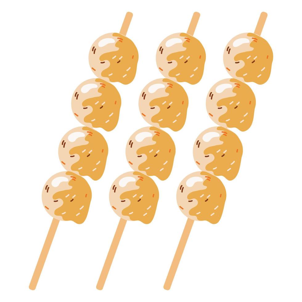 bolas de arroz dango fritas en un palo vector