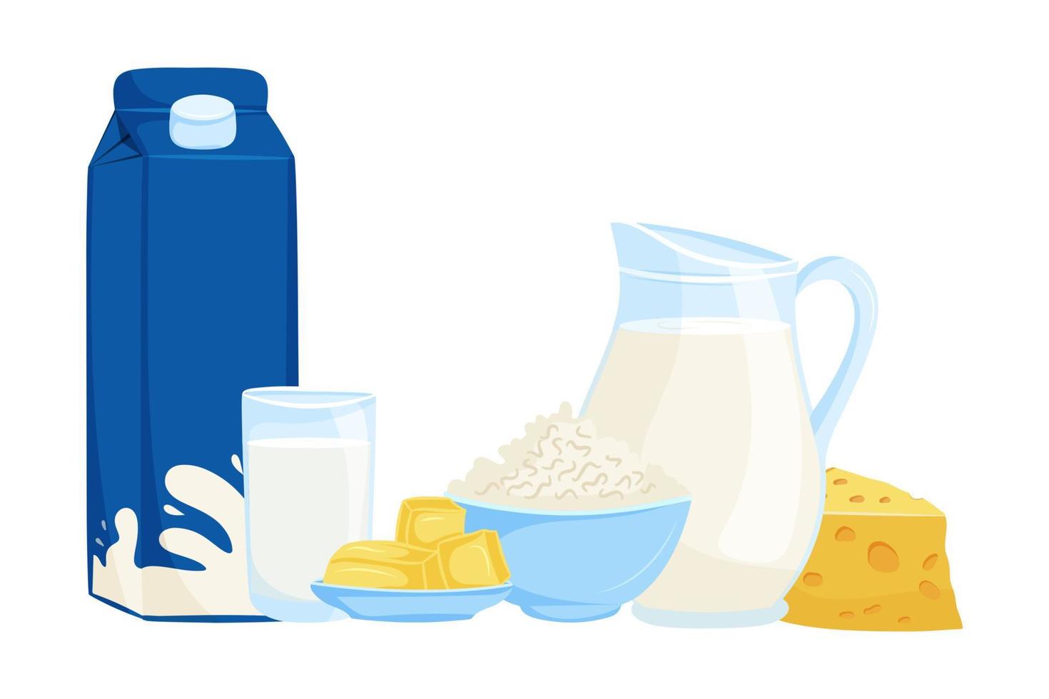 conjunto de alimentos lácteos saludables, ilustración vectorial vector