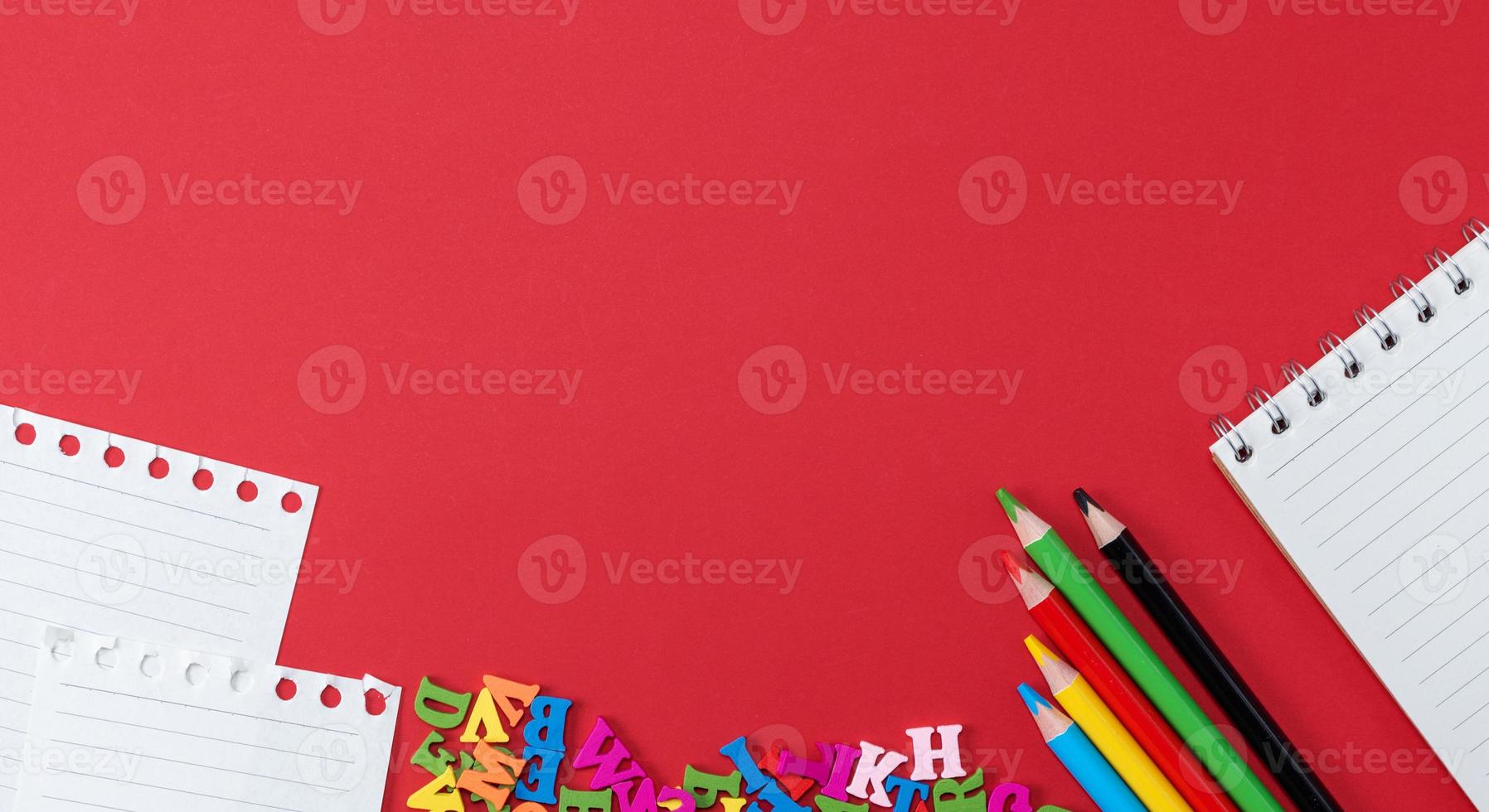 school subjects on a red background, banner photo
