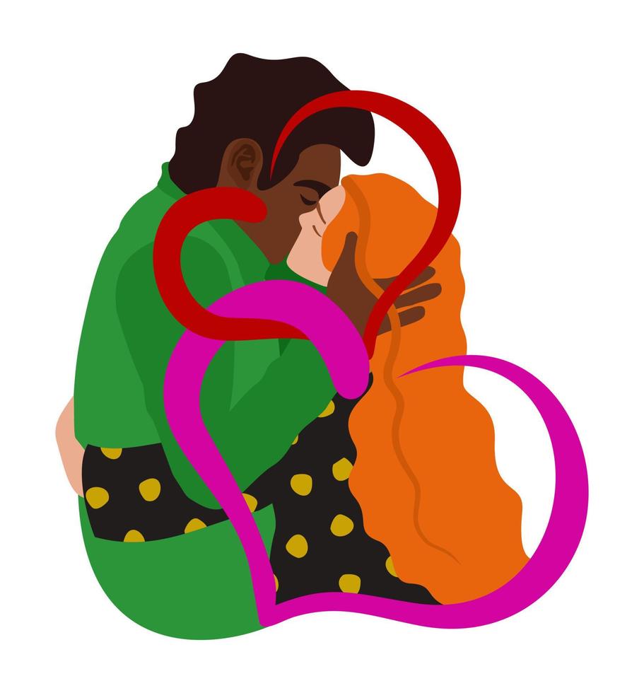 Kissing couple in hugs. Man embraces woman. Love concept. Happy Valentine's Day vector