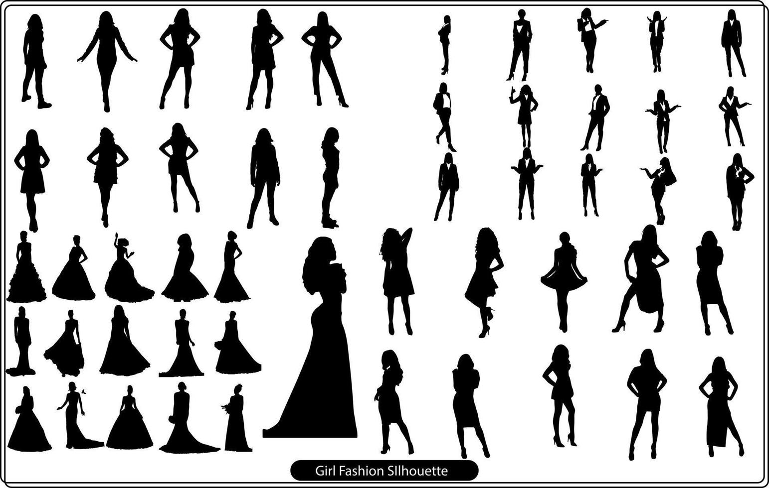 Fashion Young Girl SIlhouette Bundle collection vector