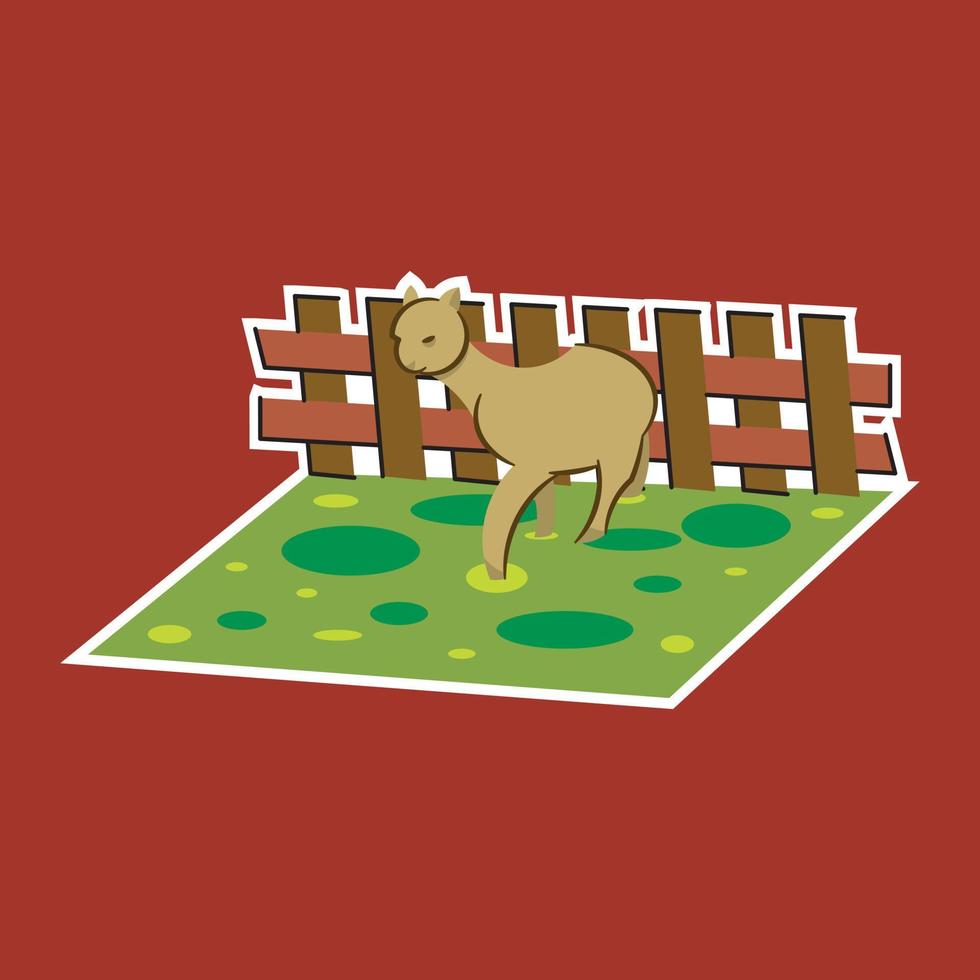 illustration of an alpaca in front of a fence vector