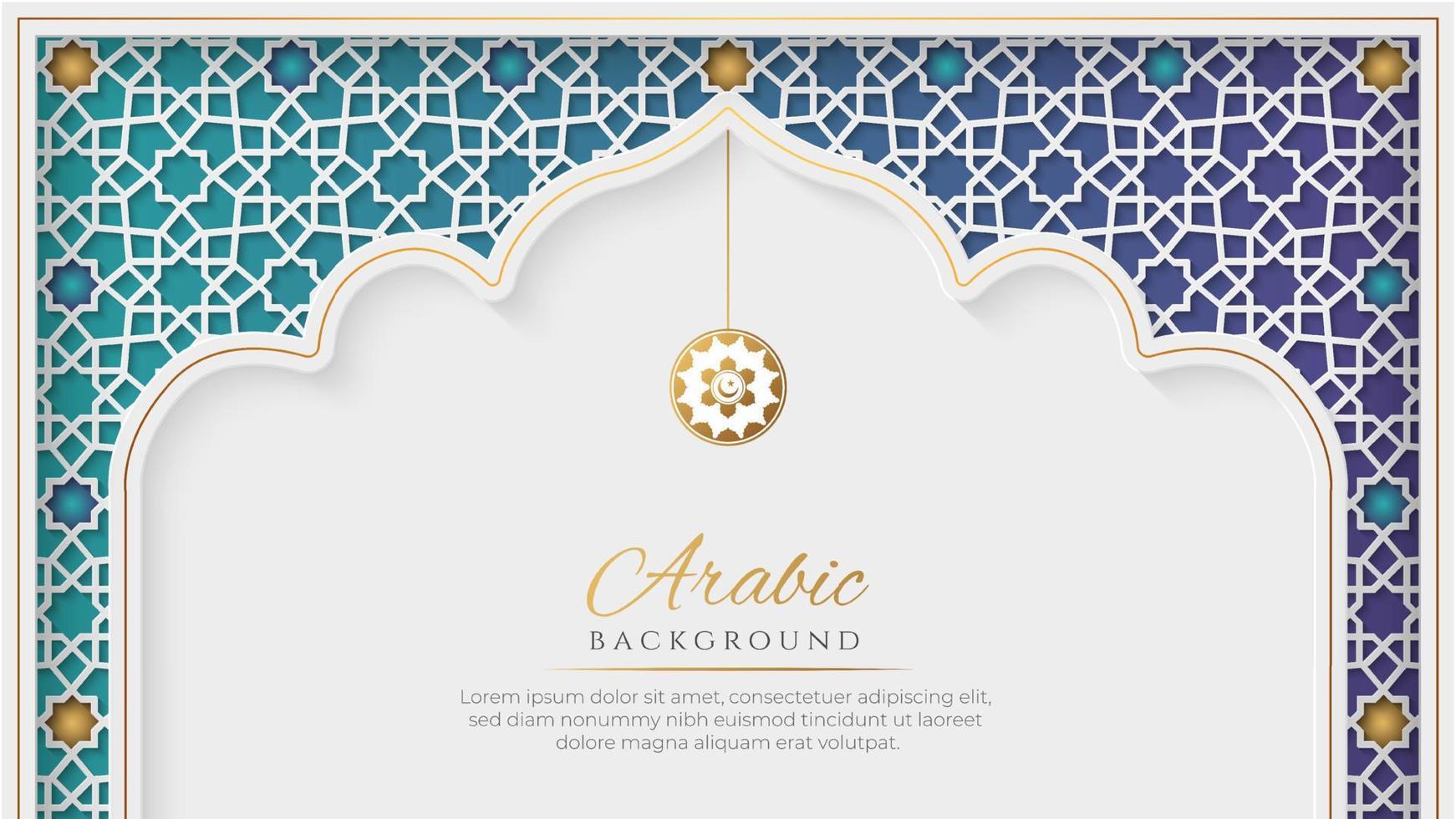 White and Blue Luxury Islamic Arch Background with Decorative Ornament Pattern vector