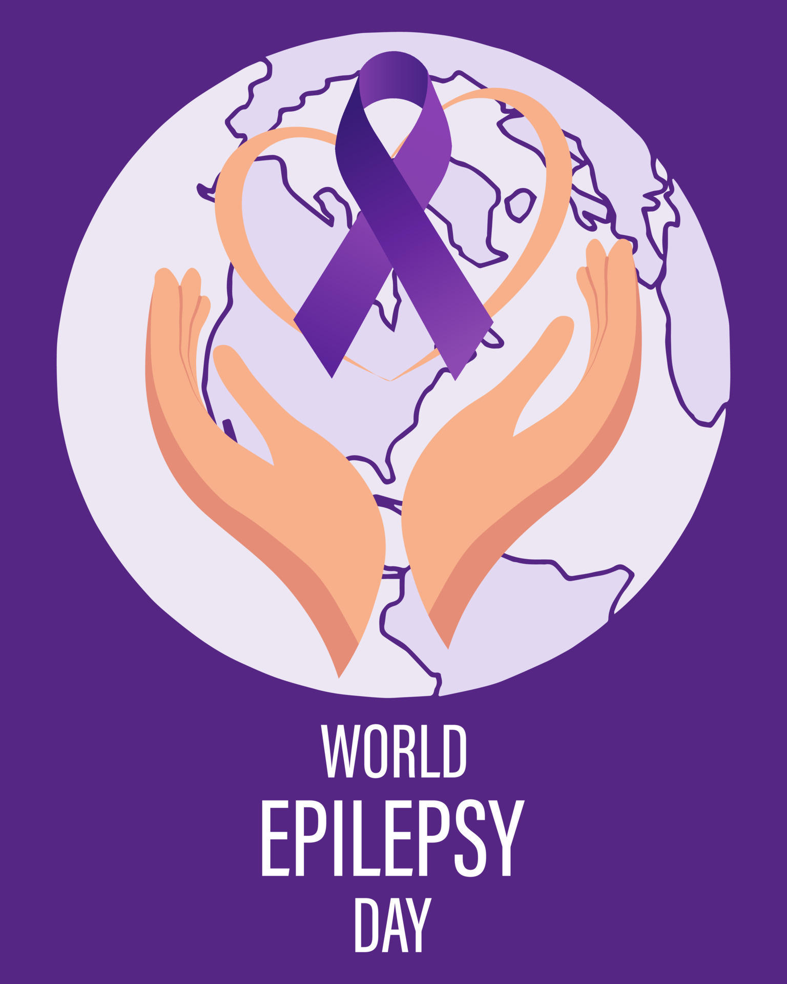 World Epilepsy Day. Purple ribbon in hands on the background of the
