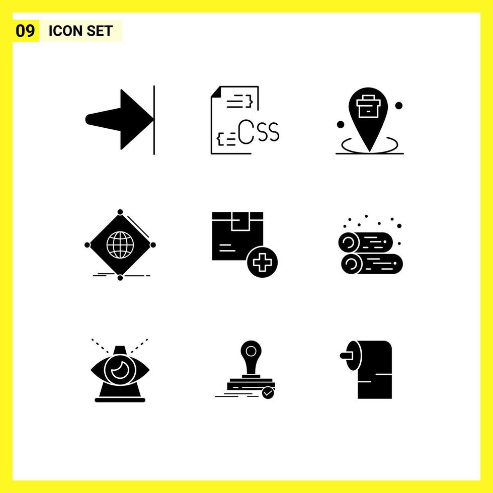 conjunto de pictogramas de 9 glifos sólidos simples de elementos de diseño de vector editables de marcador de posición de Internet de negocios de cosas globales