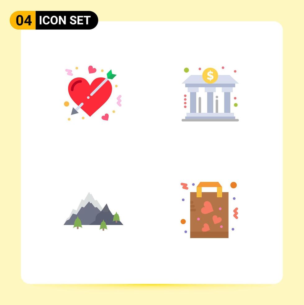 paquete de 4 iconos planos creativos de flecha finanzas amor banca paisaje elementos de diseño vectorial editables vector