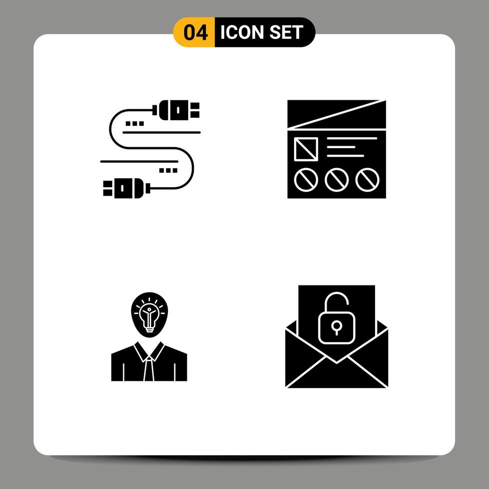Editable Vector Line Pack of Simple Solid Glyphs of cable man share prototype success Editable Vector Design Elements