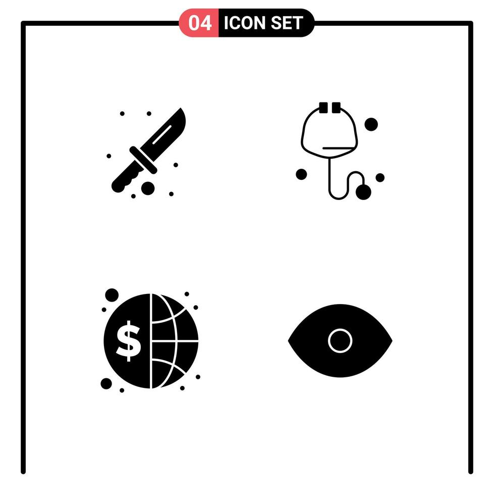 4 User Interface Solid Glyph Pack of modern Signs and Symbols of camping investment tool stethoscope global Editable Vector Design Elements