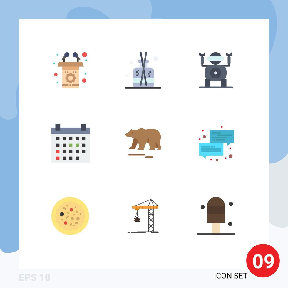 User Interface Pack of 9 Basic Flat Colors of polar animal robot event date Editable Vector Design Elements