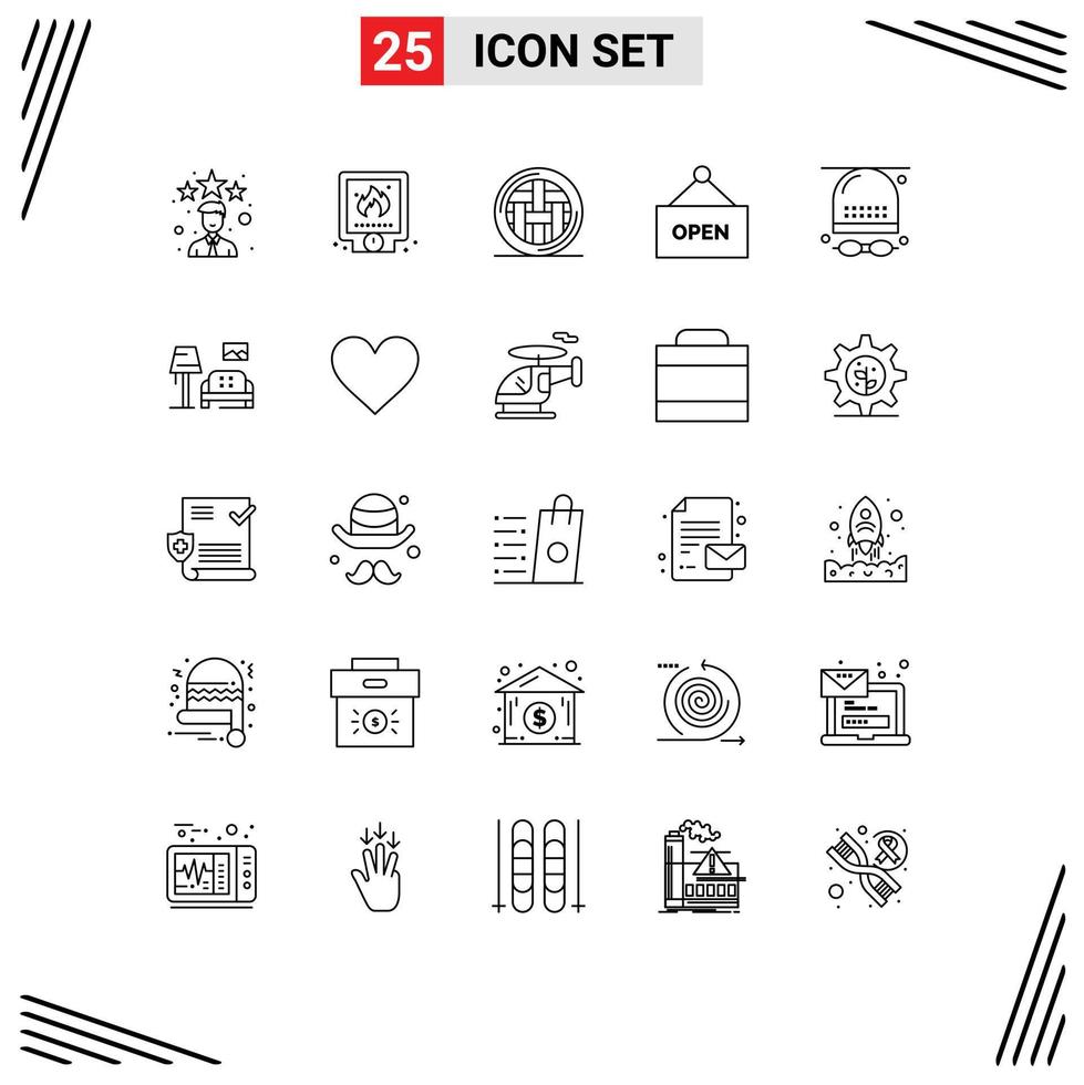 Set of 25 Modern UI Icons Symbols Signs for activities shop fire open pie Editable Vector Design Elements