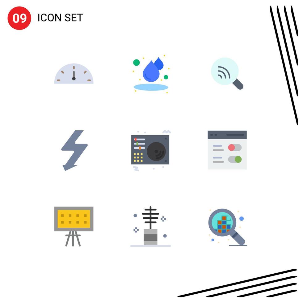 Group of 9 Modern Flat Colors Set for song music wifi audio photo Editable Vector Design Elements