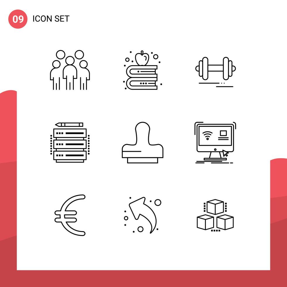 Group of 9 Modern Outlines Set for press server dumbbell rack edit Editable Vector Design Elements