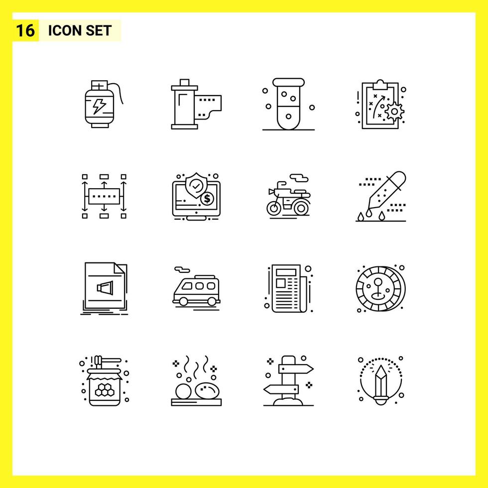 Stock Vector Icon Pack of 16 Line Signs and Symbols for workflow performance method movie performance management chemistry Editable Vector Design Elements