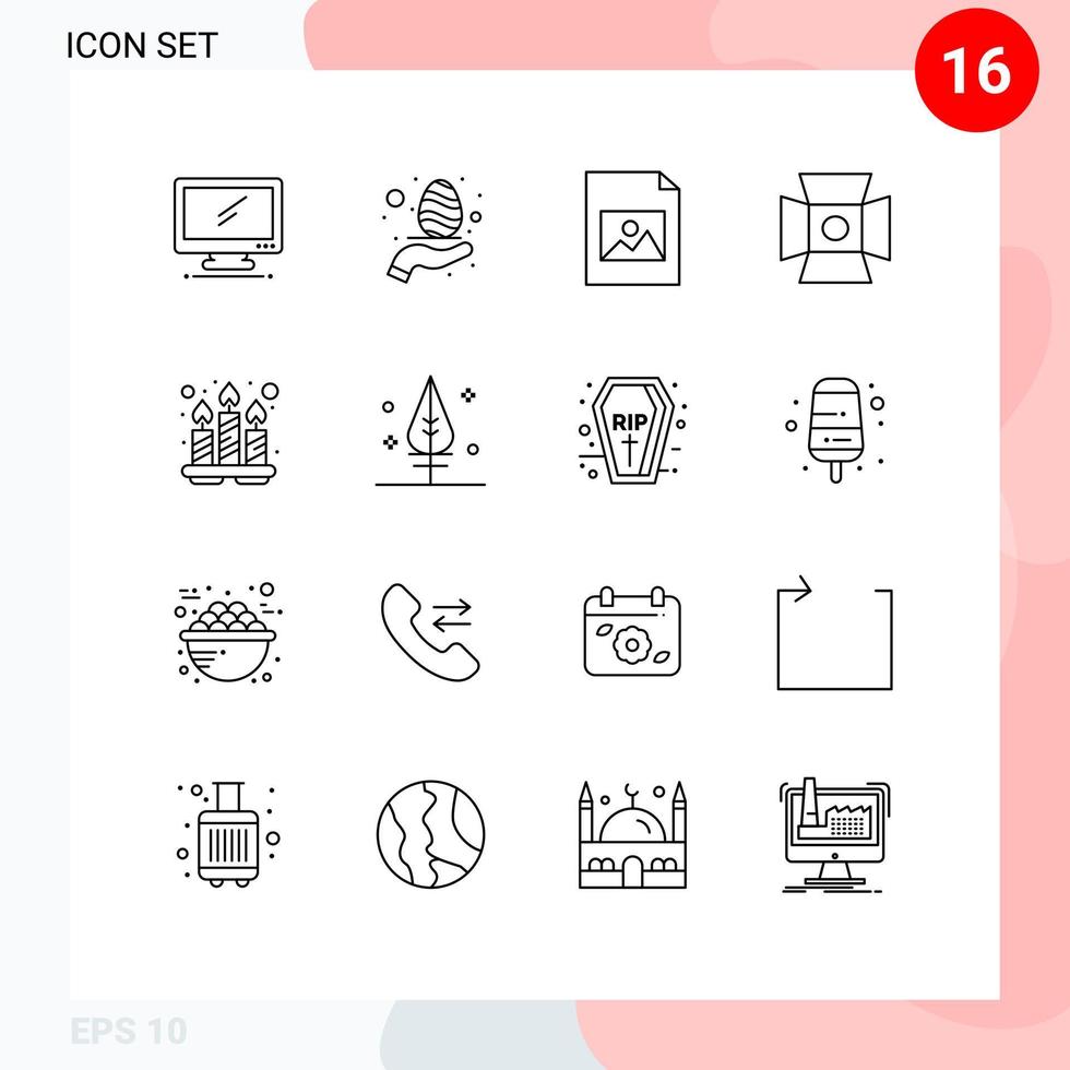 16 Universal Outline Signs Symbols of relaxation studio care photography light Editable Vector Design Elements