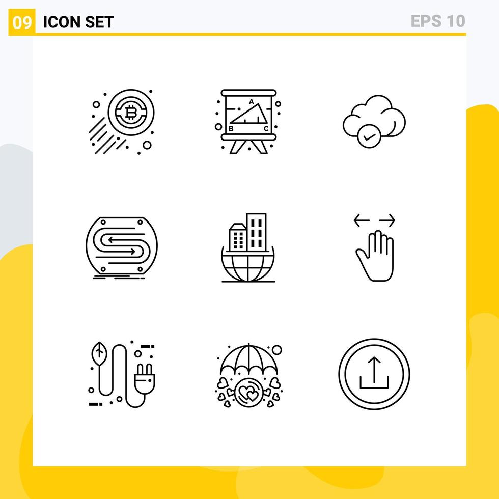 Group of 9 Outlines Signs and Symbols for pitch convergence university concept technology Editable Vector Design Elements