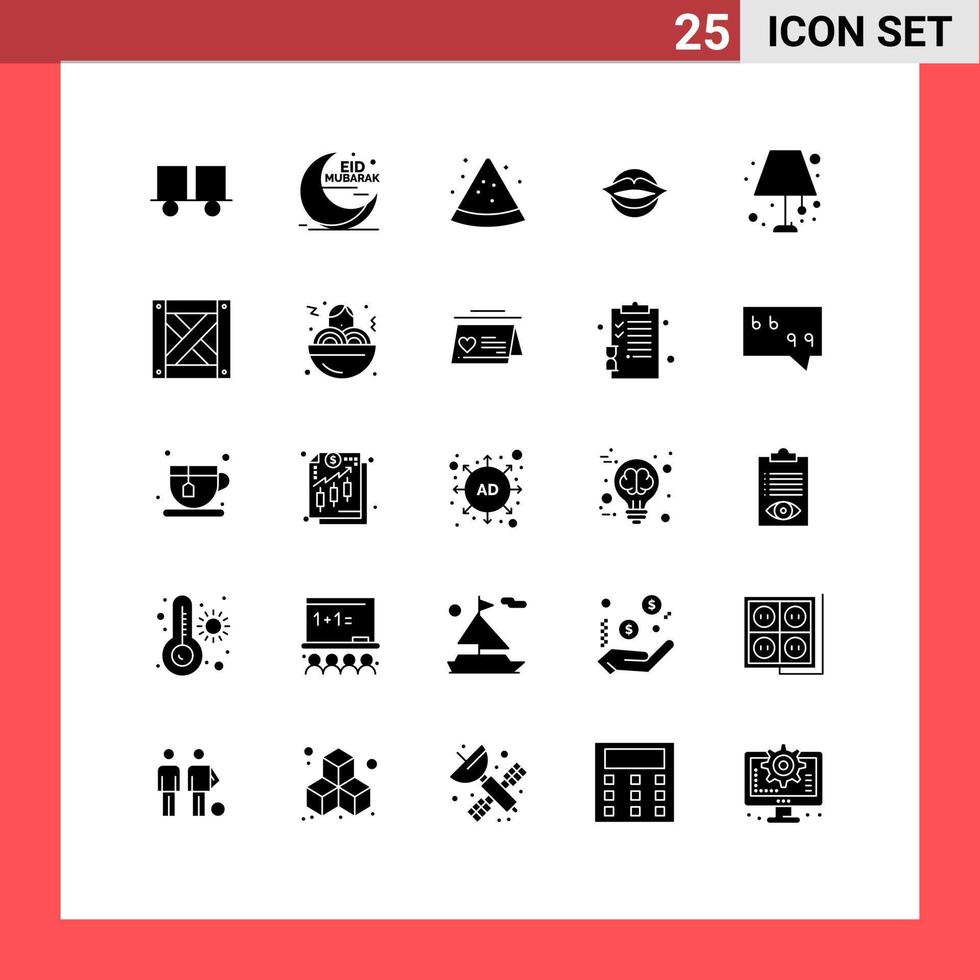 Set of 25 Modern UI Icons Symbols Signs for beauty valentines cresent mouth watermelon Editable Vector Design Elements