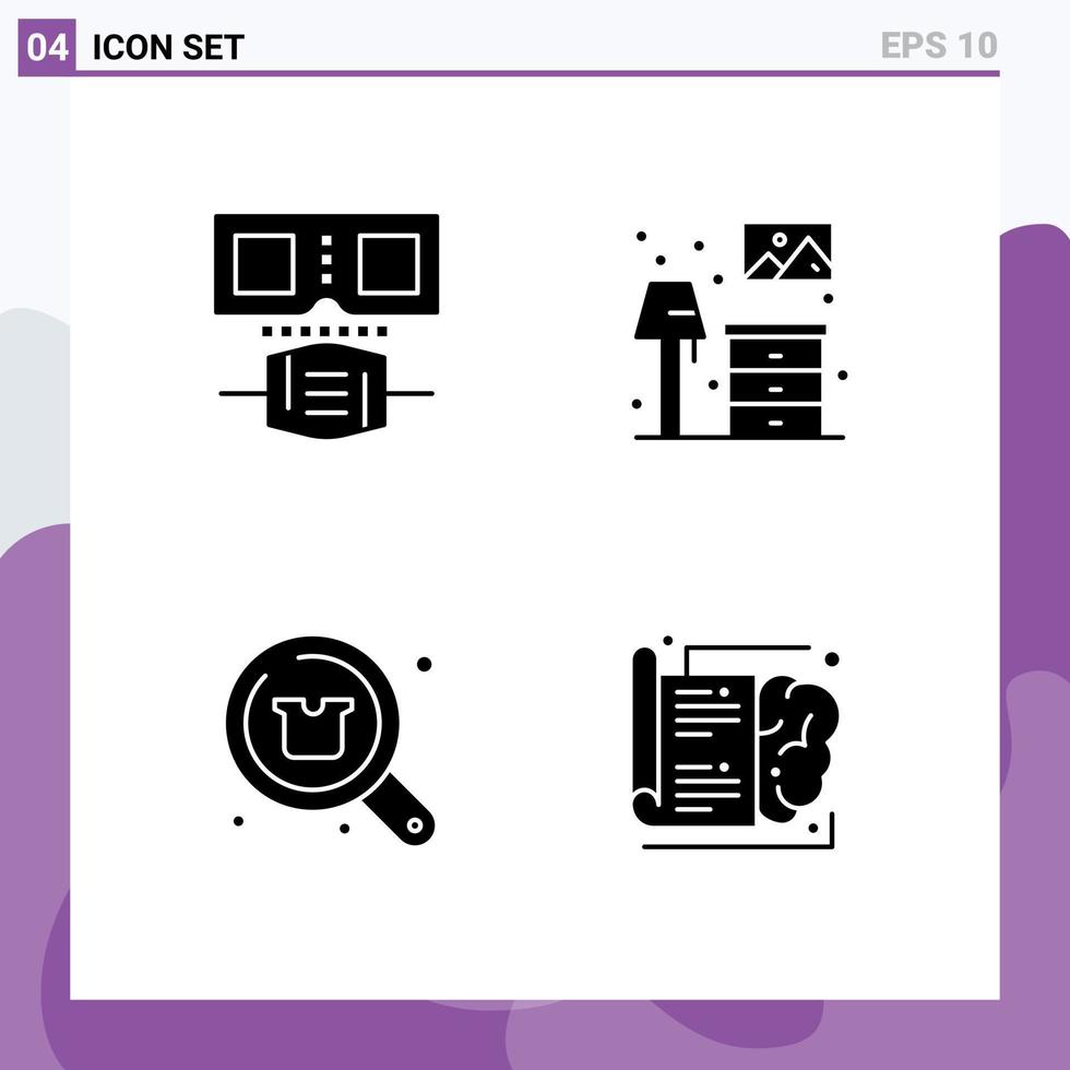 Universal Icon Symbols Group of 4 Modern Solid Glyphs of glasses search home lump shopping Editable Vector Design Elements