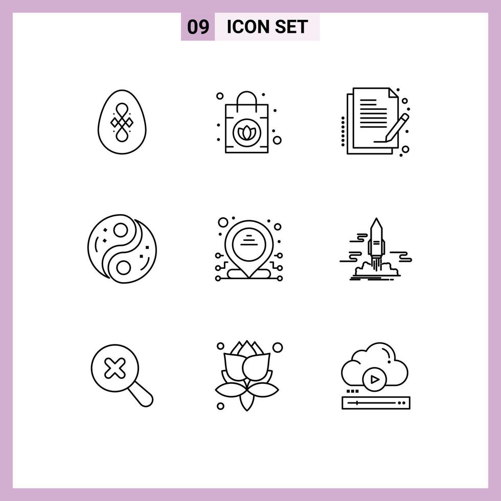 Pictogram Set of 9 Simple Outlines of dedicated yin paper yang taoism Editable Vector Design Elements