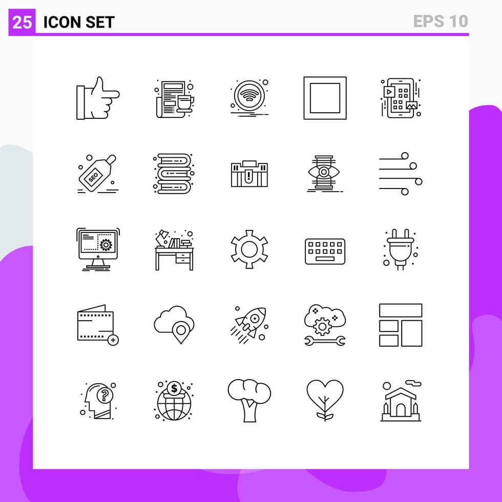 conjunto moderno de pictogramas de 25 líneas del menú wifi seo ui maximizar elementos de diseño vectorial editables vector