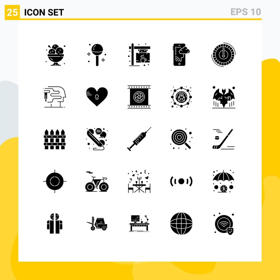 Set of 25 Modern UI Icons Symbols Signs for technology connection lollipop cloud shop Editable Vector Design Elements