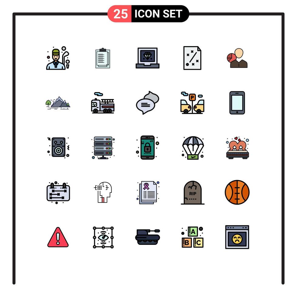 Universal Icon Symbols Group of 25 Modern Filled line Flat Colors of graph project coding plan business Editable Vector Design Elements