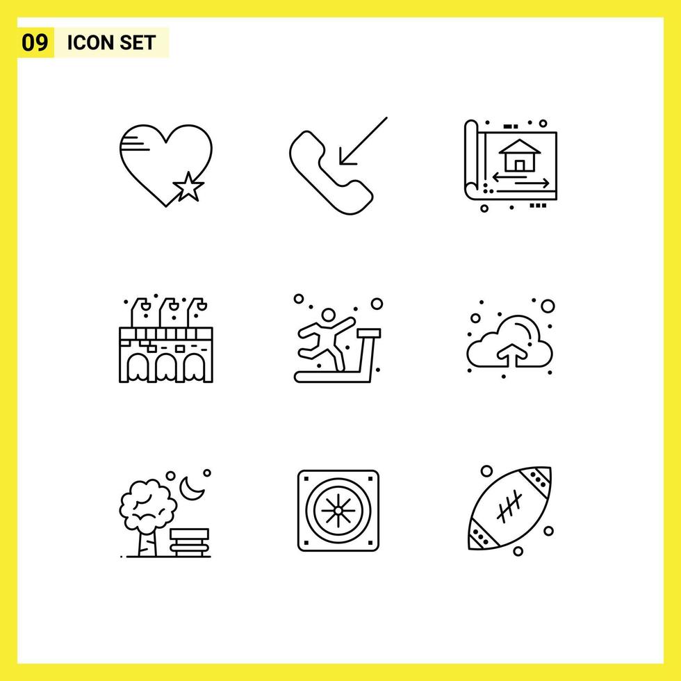 Pack of 9 creative Outlines of exercise life phone city construction Editable Vector Design Elements