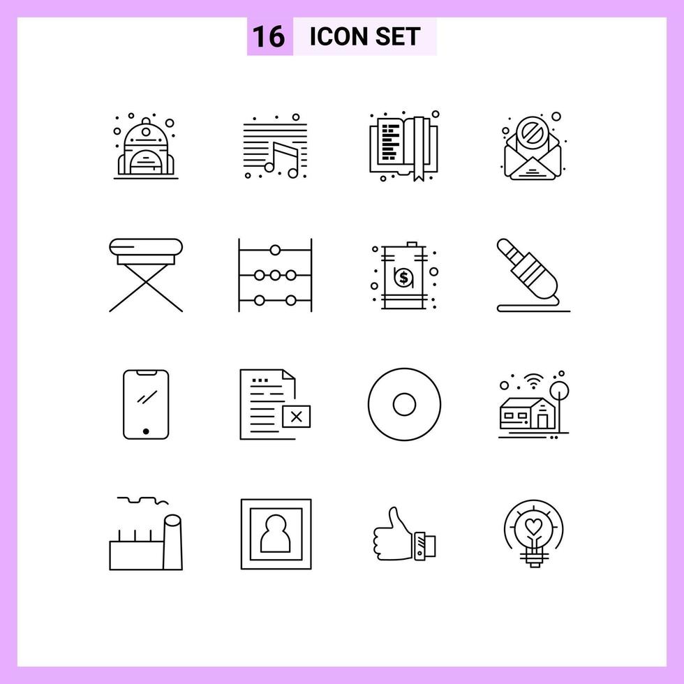 Pack of 16 creative Outlines of seat furniture e book chair spam Editable Vector Design Elements