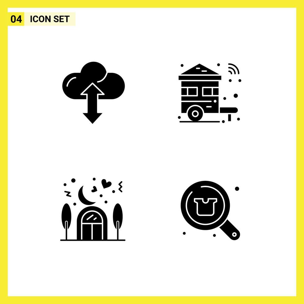 Group of 4 Solid Glyphs Signs and Symbols for cloud home down switch love Editable Vector Design Elements
