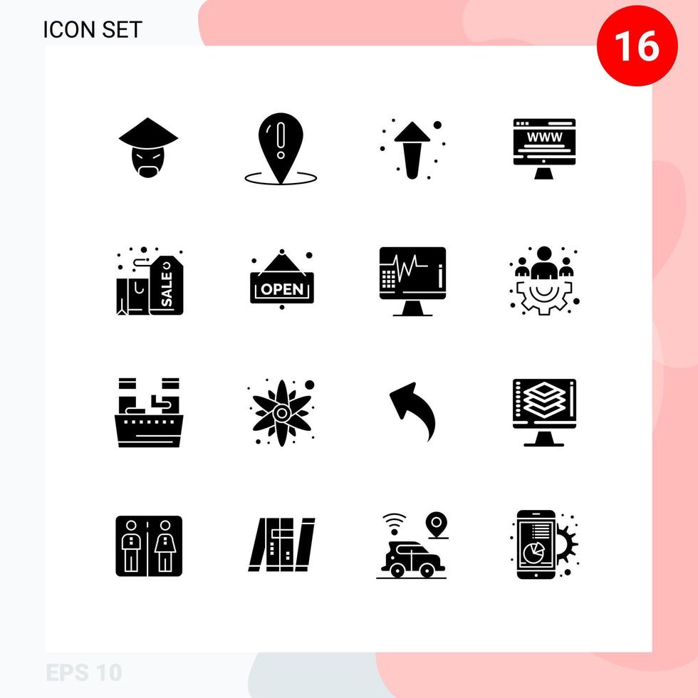 16 glifos sólidos vectoriales temáticos y símbolos editables de elementos de diseño vectorial editables de dirección de cartelera compatibles con placa de identificación vector