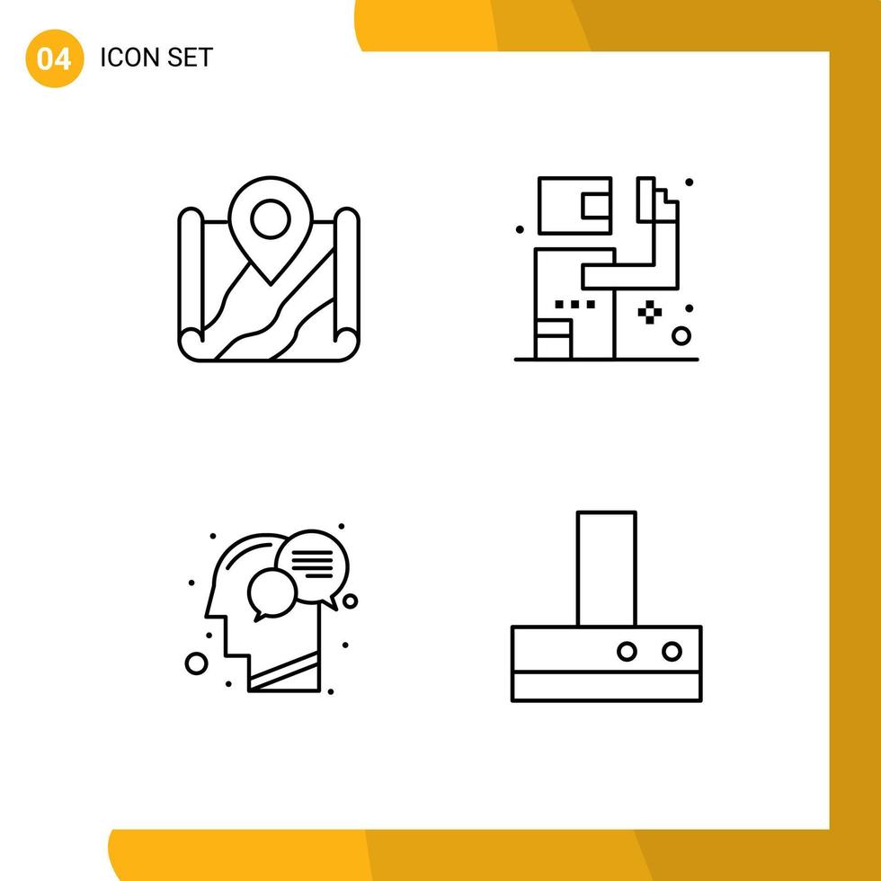 conjunto de pictogramas de 4 colores planos de línea rellena simple de comunicación de mapa google pistolero elementos de diseño vectorial editables humanos vector