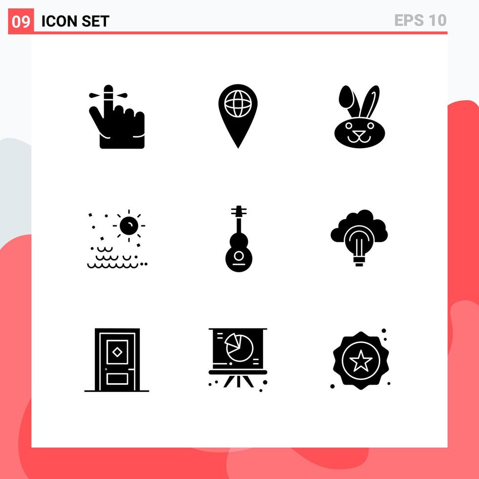 Modern Set of 9 Solid Glyphs and symbols such as violin music rabbit instrument sunset Editable Vector Design Elements