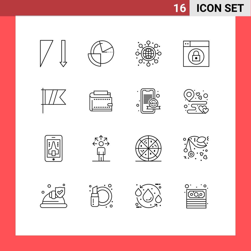 Pictogram Set of 16 Simple Outlines of flag sign global golf design Editable Vector Design Elements