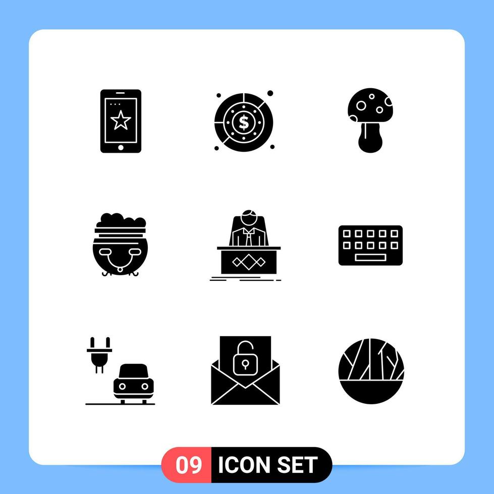 Set of 9 Commercial Solid Glyphs pack for game eat revenue pot spring Editable Vector Design Elements