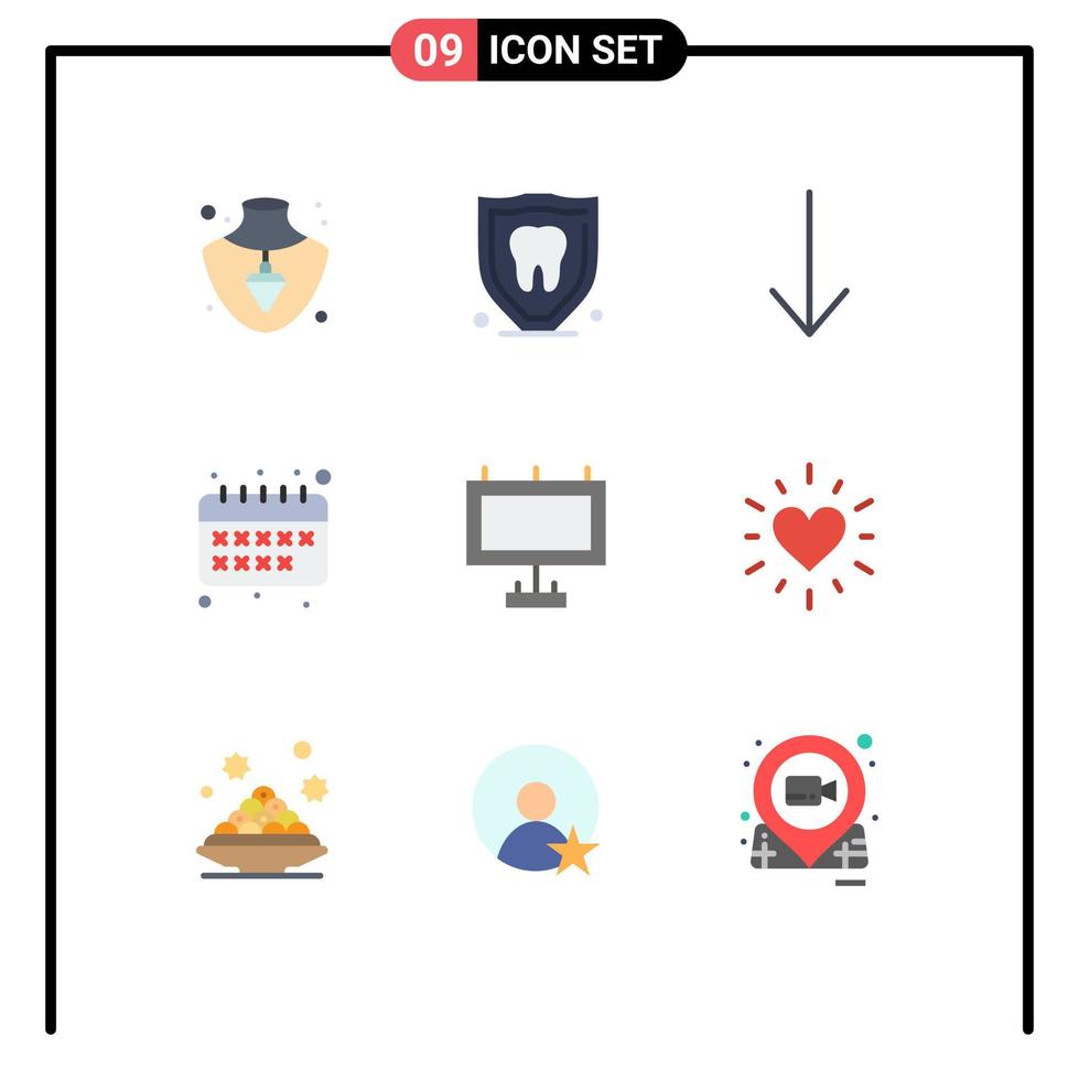 grupo de 9 signos y símbolos de colores planos para el corazón de san valentín publicidad en la calle elementos de diseño vectorial editables vector