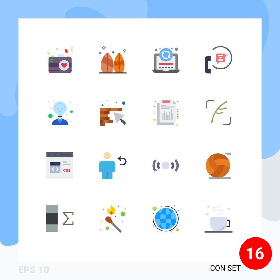 Pack of 16 Modern Flat Colors Signs and Symbols for Web Print Media such as support help surfboard contact coding Editable Pack of Creative Vector Design Elements