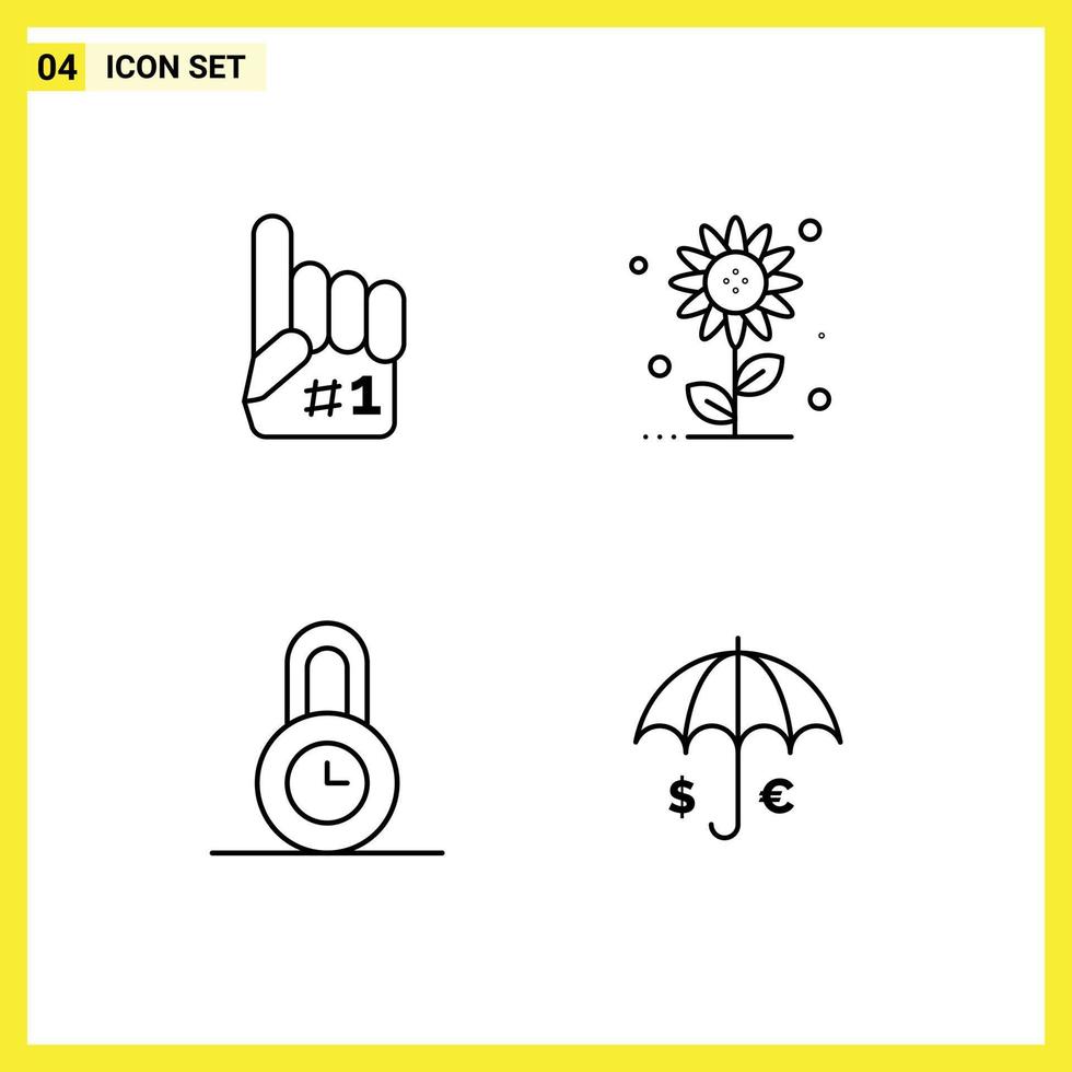 Set of 4 Modern UI Icons Symbols Signs for fanatic protection sport nature insurance Editable Vector Design Elements