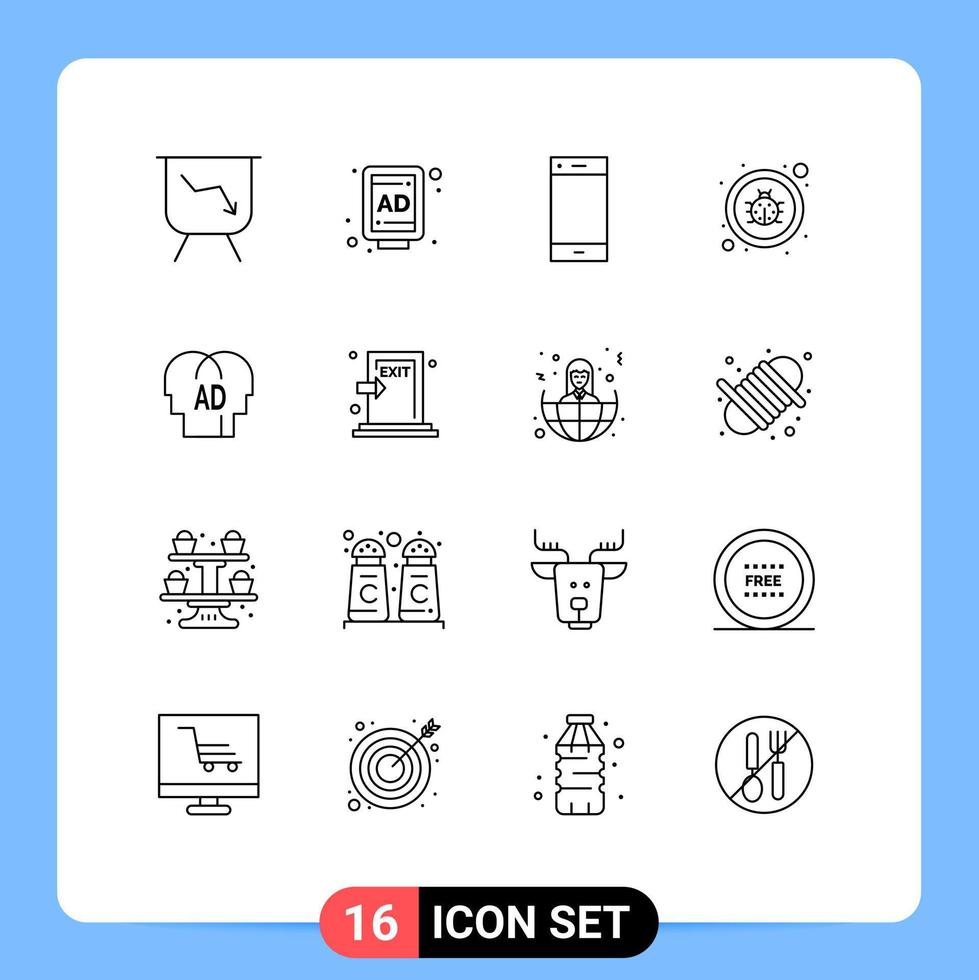 conjunto moderno de 16 esquemas pictográficos de elementos de diseño de vectores editables para corregir virus telefónicos elementales ab