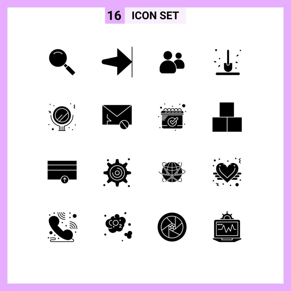 16 Thematic Vector Solid Glyphs and Editable Symbols of makeup shovel group scoop farm Editable Vector Design Elements