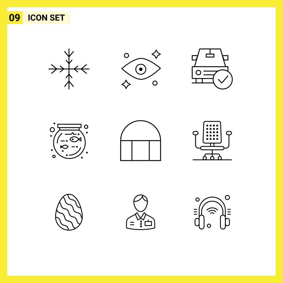 Universal Icon Symbols Group of 9 Modern Outlines of mosque historical building complete building fish Editable Vector Design Elements